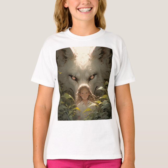 T-shirt L'Imaginaire mystique Wolf Guardian Anime (Devant)