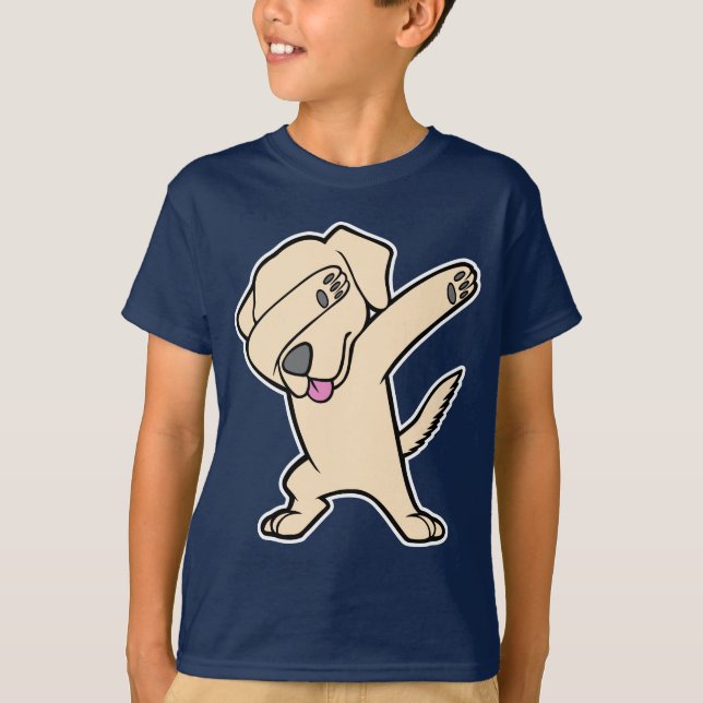 T-shirt Limande jaune tamponnante de chien de laboratoire (Devant)