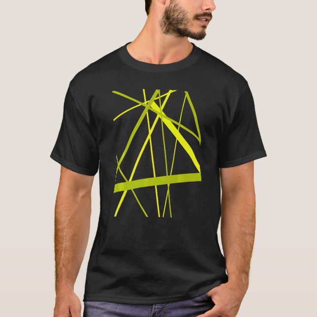 T-shirt Lime And Green Geometric Strips Cut Out Pattern (Devant)