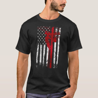 T-shirt Lineman American Flag Electric Cable Lineman face