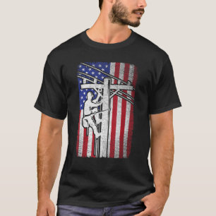 T-shirt Lineman American Flag Electric Cable Lineworker