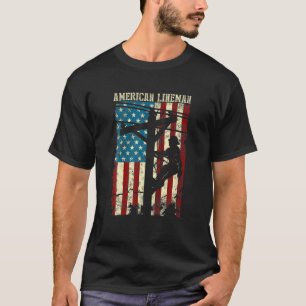 T-shirt Lineman American USA Flag Electric Cable Patriotic