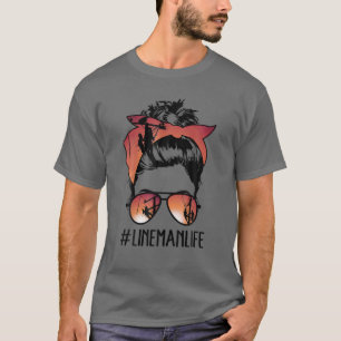 T-shirt Lineman Maman Vie Messy Bun Cheveux Bandana Mère D