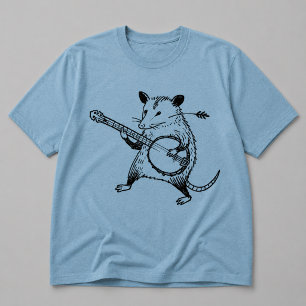T-shirt Linogravure vintage d'un opossum jouant du banjo