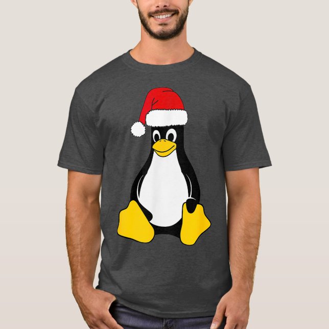 T-shirt Linu Mascot Tu le Penguin Santa Hat Geek Nerd (Devant)