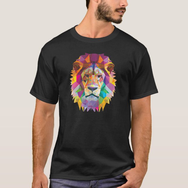 T-shirt Lion Abstract Polygon Cool Geometric Wild Animal 1 (Devant)