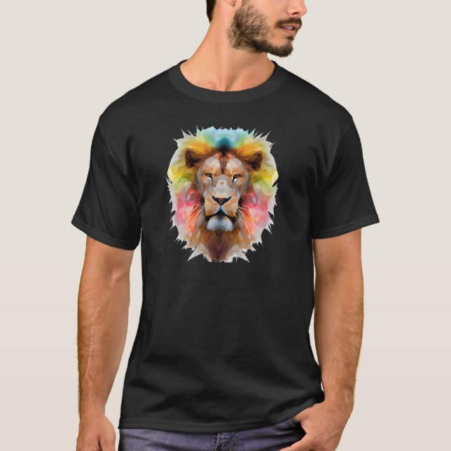 T-shirt Lion Abstrait Polygone Cool animal sauvage géométr (Devant)