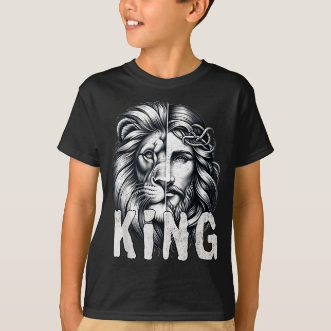 T-shirt Lion And Jesus King Christian Faith Design  (Devant)