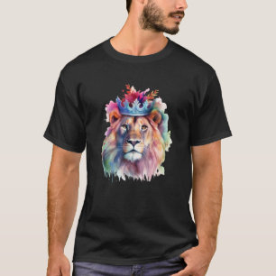 T-shirt Lion Aquarelle Florale Lion Oeuvre d'art Animal Ki