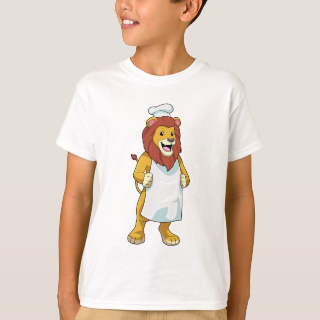 T-shirt Lion as Cook with Chef Cooking apron (Devant)