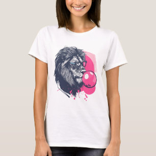 T-shirt Lion avec lunettes et gomme à bulle rose