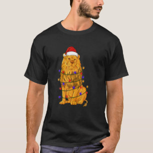 T-shirt Lion Avec Santa Hat Tree Lumières Noël Lumière Noë