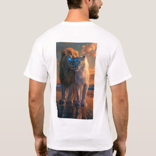 T-shirt Lion blanc majestueux aux yeux bleus et Aura T fon