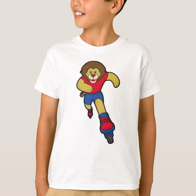 T-shirt Lion comme patineur avec patins en ligne (Devant)