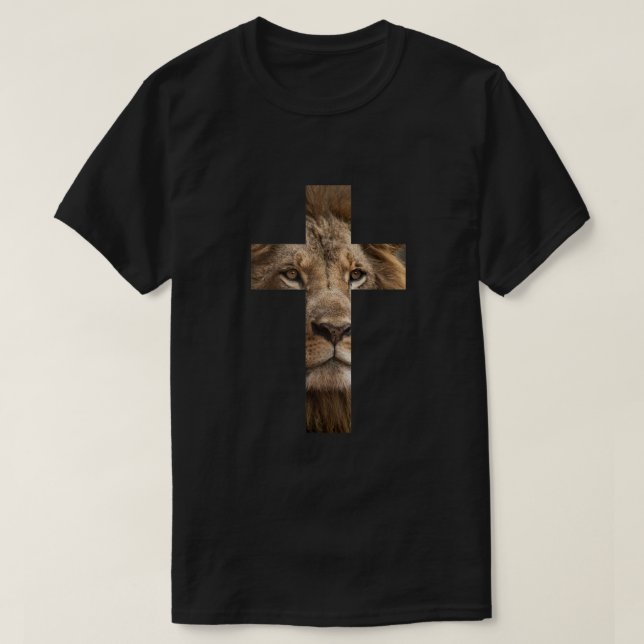 T-shirt Lion Croix roi Seigneur Jésus Bible Juda (Design devant)