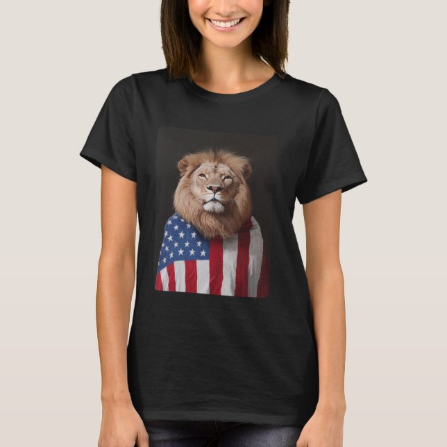 T-shirt Lion Designer USA American Flag Patriotic (Devant)