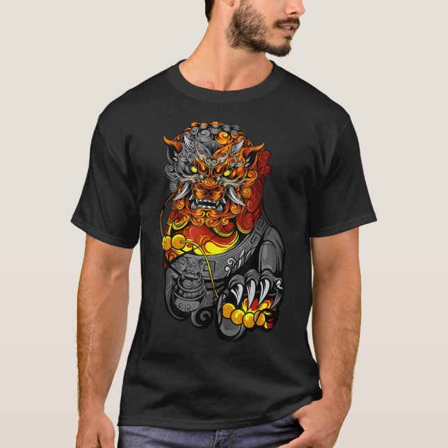 T-shirt Lion Door Guardian Statue Fu Dog ou Foo Dog (Devant)