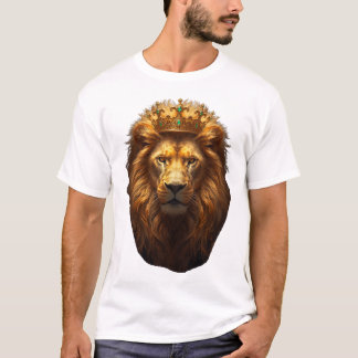 T-shirt Lion doré royal avec couronne d'émeraude