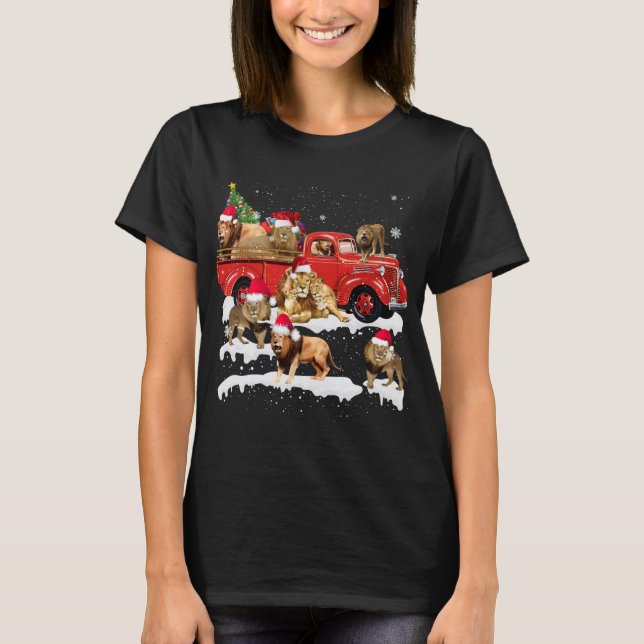 T-shirt Lion équitation Camion Rouge Joyeux Noël X mas Lai (Devant)