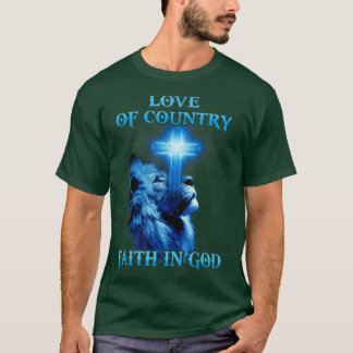 T-shirt Lion Et Amour Croisé De La Foi Du Pays En Dieu Chr