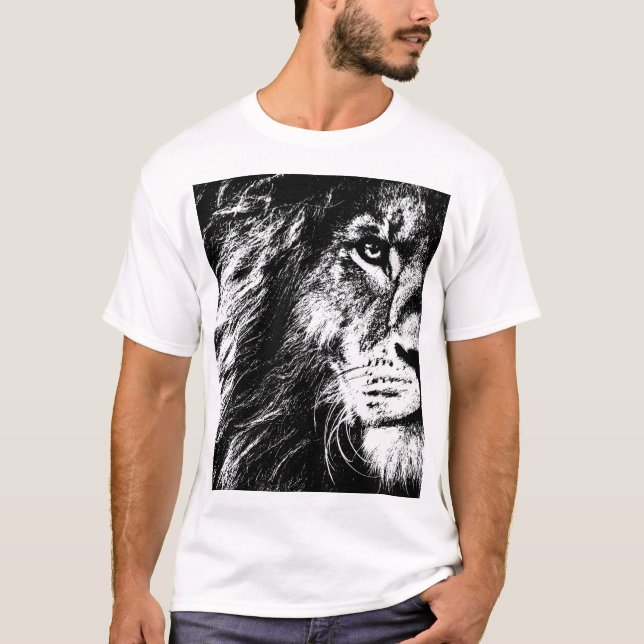 T-shirt Lion Face Pop Art Modèle Moderne Elégant Homme (Devant)