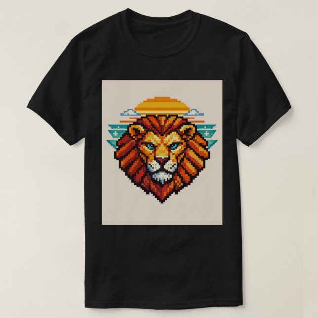 T-shirt Lion Géométrique Pixel Rétro (Design devant)