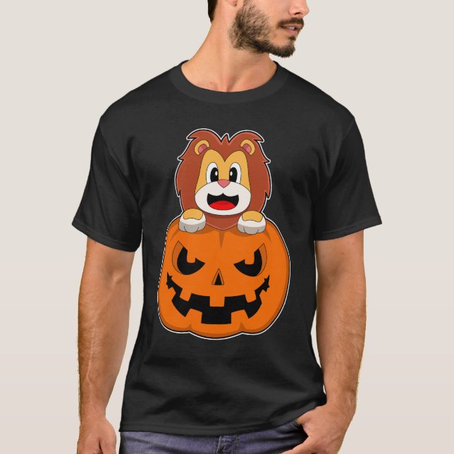 T-shirt Lion Halloween Citrouille (Devant)