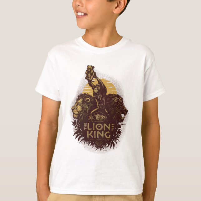 T-shirt Lion King | Rafiki présente Simba Woodcut Design (Devant)