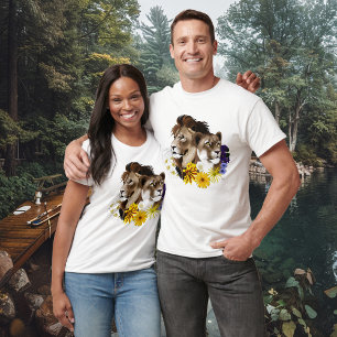 T-shirt Lion Lionne Floral Vert