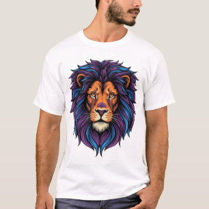 T-Shirt Lion Néon Tête Violette Bleue Crinière Fér