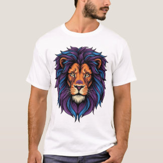 T-Shirt Lion Néon Tête Violette Bleue Crinière Fér