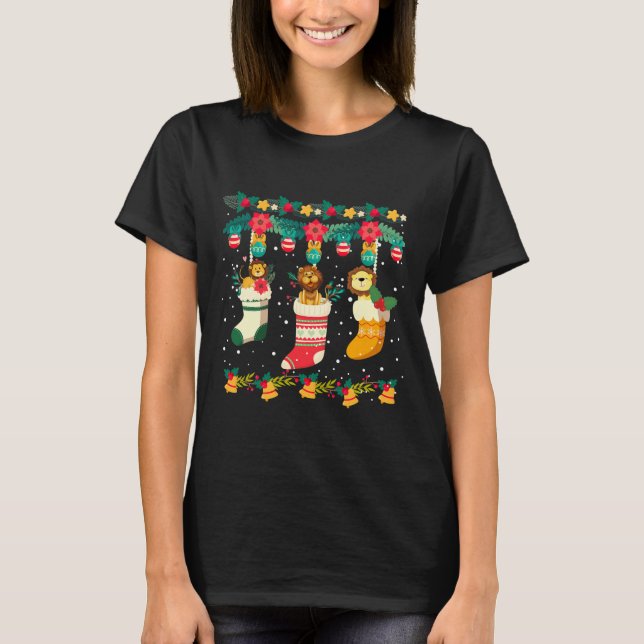T-shirt Lion Noël Stocks X mas Lumières Pyjama (Devant)