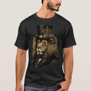 T-shirt Lion portant un chapeau supérieur fantaisiste 1