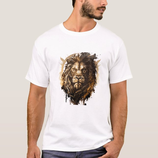 T-shirt Lion Portrait Animal Peinture Faune À L'Extérieur (Devant)