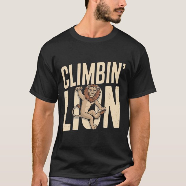T-shirt Lion qui grimpe - Grimpeur drôle  (Devant)