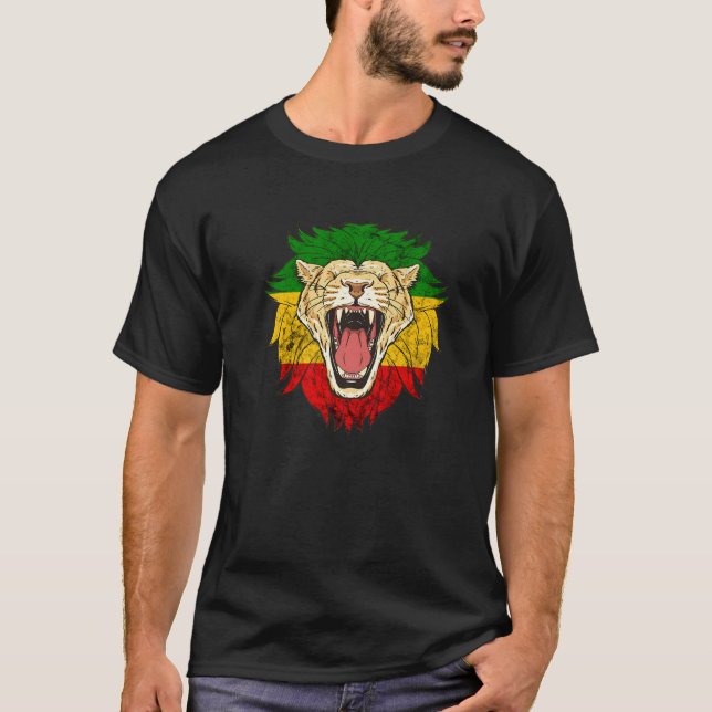 T-shirt Lion Rastafarien De Juda Jamaïque Ethiopie Rasta (Devant)