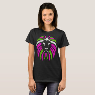 T-shirt Lion rose et vert (chemise noire)