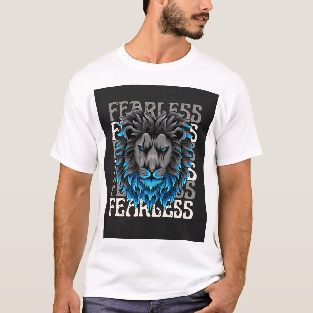 T-shirt Lion sans peur - Gras Graphisme Animal Art avec Bl (Devant)