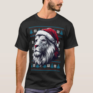 T-shirt Lion Santa Hat Ugly Christmas Sweater Lion Lovers 