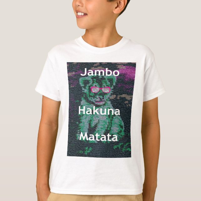 T-shirt Lion vert avec lunettes roses "Hakuna Matata" Art (Devant)