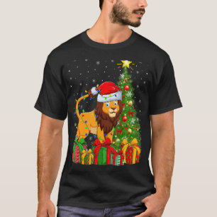 T-shirt Lion Xmas Holiday Père Noël Lion Christmas Tree