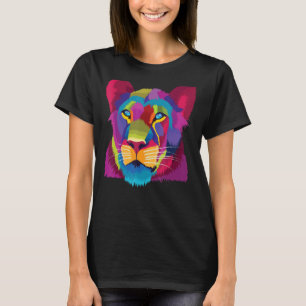 T-shirt lionne mignonne colorée Femme Lion visage pour l'A