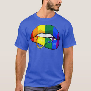 T-shirt Lip Biting LGBTQ mignon drapeau arc-en-ciel Ally G