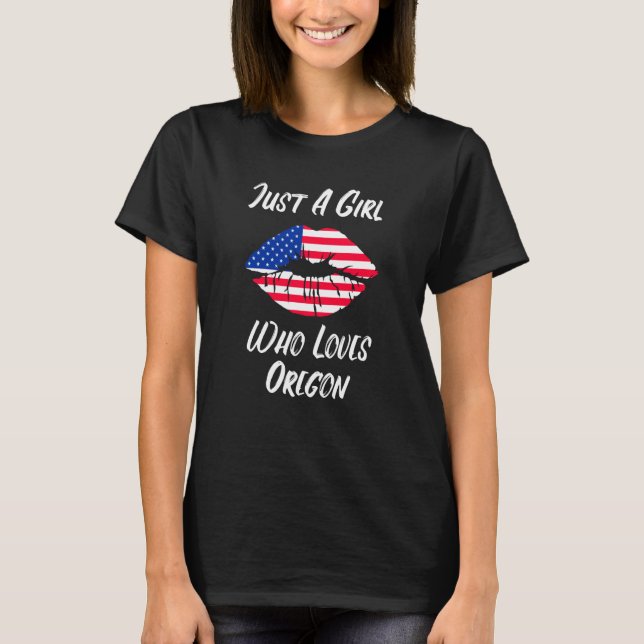 T-shirt Lips Mouth Love American Flag Oregon (Devant)