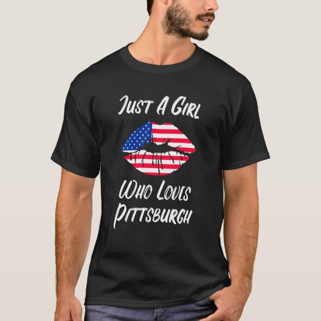 T-shirt Lips Mouth Love American Flag Pittsburgh (Devant)