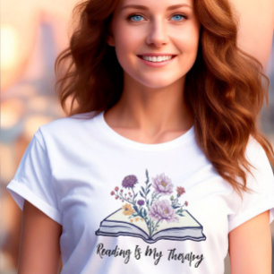 T-shirt Lire est ma thérapie, Boho Fleur sauvage et livre