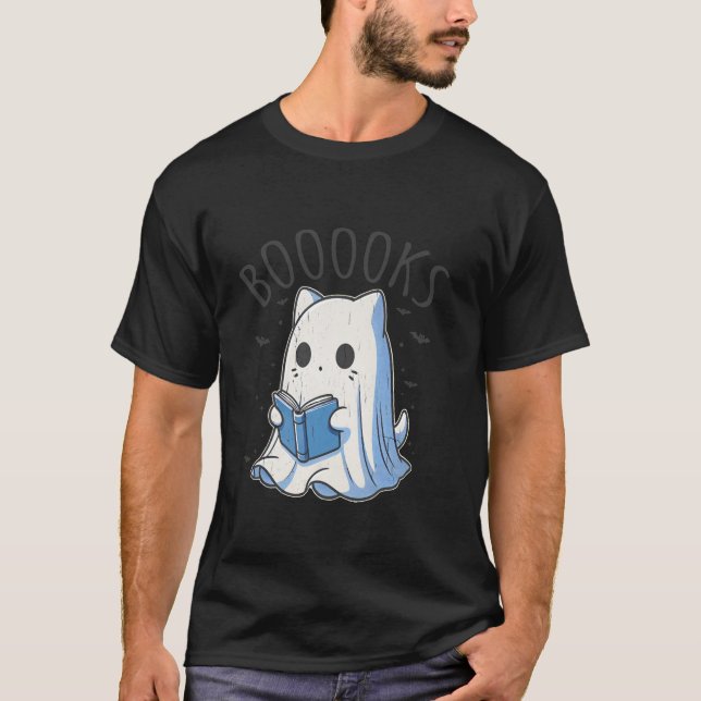 T-shirt Lire plus Livres Drôle Super Halloween Cat Ghost (Devant)