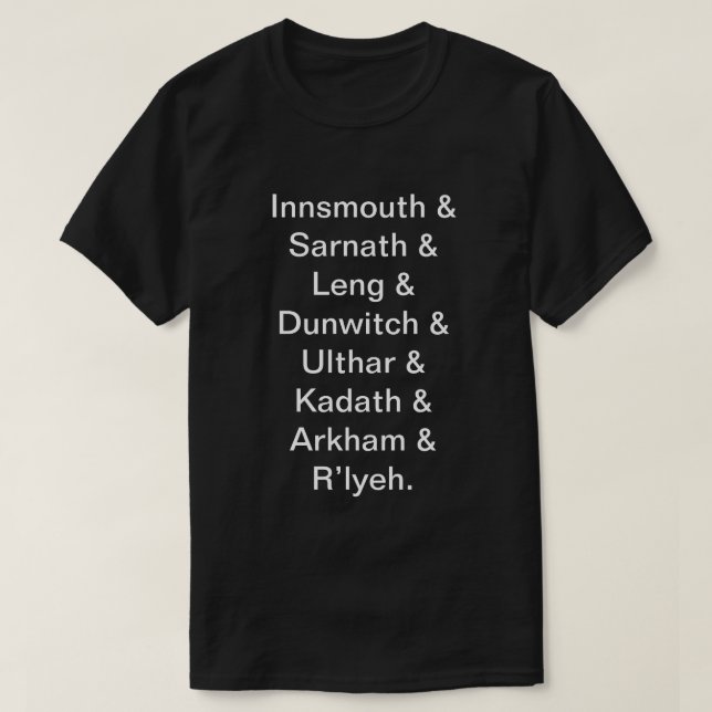 T-shirt Liste de noms de lieu de Lovecraftian (Design devant)