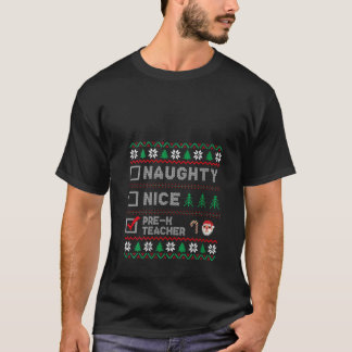 T-shirt Liste de Santa Naughty Nice Pré-K enseignant détes