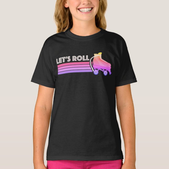 T-shirt Lit Rouleau Patinage Retro Neon Patins Roses (Devant)